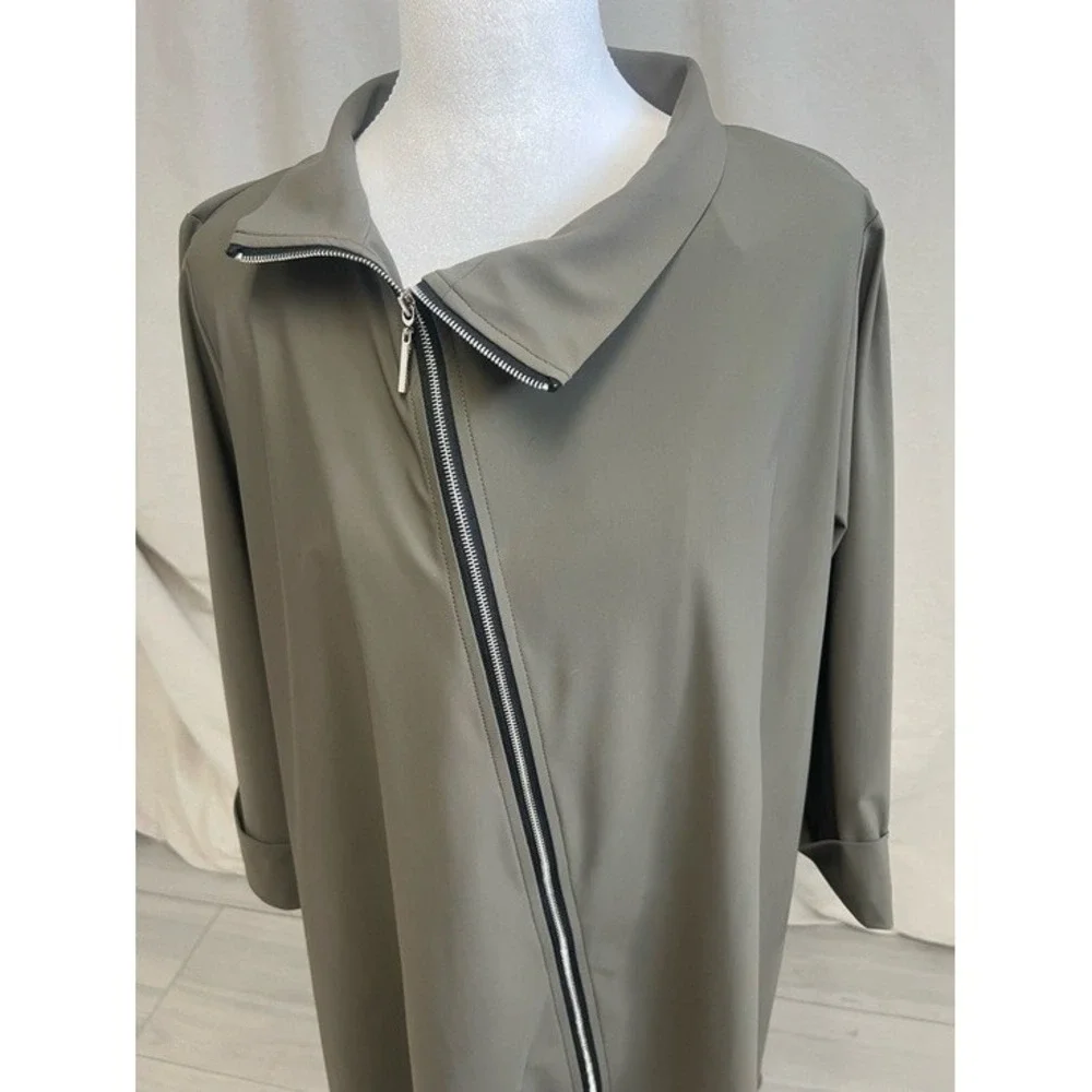 Jason by Comfy USA Asymmetric Zip Mock Neck Army Green Techwear Athleisure Sz S